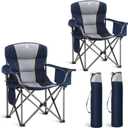 LET'S CAMP Folding Camping Chair Oversized Heavy Duty Padded Outdoor Chair with Cup Holder Storage and Cooler Bag, 450 LBS Weight Capacity, Thicken 600D Oxford, 2 Pack (Navy Blue)