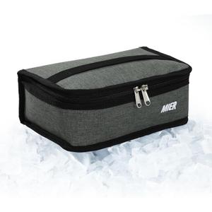 MIER Freezable Lunch Bag Frozen Mini Cooler Small Portable Insulated Lunch Box Freezer Snack Bags for Kids Adult Travel Work School, Grey
