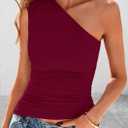 PRETTYGARDEN Womens 2025 Summer Y2K Tops Sleeveless One Shoulder Slim Fit Shirts Ruched Knit Asymmetrical Top Blouse (Red, XXL)