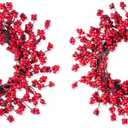 Glitzhome 2Pcs 14 Inch Christmas Wreaths for Holiday Decor, Artificial Red Berry Wreath, Modern Farmhouse Wreath for Windows, Walls, Porch and Other Indoor and Outdoor Home Decor
