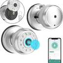 4-in-1 Smart Door Knob, Fingerprint Door Knob with App Control, Smart Fingerprint Door Lock with Keypad, Real Privacy Mode, Auto Lock, Ideal for Home, Bedroom, Garages &Office, Silver, 1 Pack