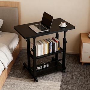 VebaCidi Medical Overbed Bedside Table with Two Shelves and Wheels (Hospital and Home Use), 31 1/2" Desk with Non Tilt Wooden Top, Adjustable Height (Desktop and Legs)