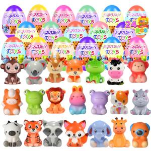 24 Pack Prefilled Easter Eggs with Animal Squishy Toys Slow Squeeze Toys for Kids Girls Boys Easter Basket Stuffers Party Favors Gifts Easter Egg Fillers