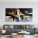 Abstract Black and White Wall Art Decor Gold Artwork for Walls 24" X 48"