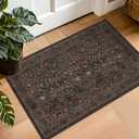 Vintage 7x9 Brown Rug for Living Room - Washable Oriental Area Rug for Dining Room Under Kitchen Table, Non-Slip Floor Carpet for Bedroom Under Bed - Boho Floral Design & Stain Resistance