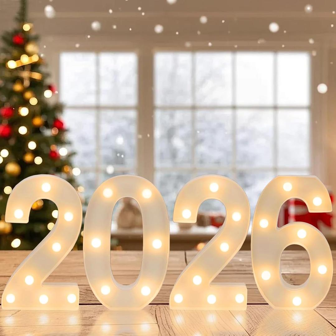 2026 LED Marquee Light Up Numbers, 4 LED Marquee Numbers for New Year Decorations 2026 graduation decorationsClass of 2026 Graduation Decorations Sign for Kindergarten Preschool High School College Wall Table Decor Party Supplies