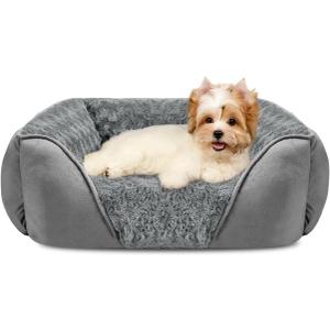 INVENHO Small Dog Bed Rectangle Washable Orthopedic Soft Calming Sleeping Durable Pet Cuddler with Anti-Slip Bottom (S(20"x 19"x 6"), Light Grey)