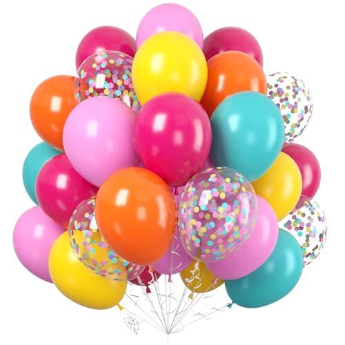 60PC Rainbow Balloons Set, Colorful Balloons, 12 Inch Bright Color Yellow Orange Hot Pink Teal Blue Confetti Balloon Helium for Rainbow Wedding Day Birthday Party decorations