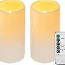 2PACK Outdoor Plastic flameless Candles with Remote Control and Timer, LED Flickering Battery Operated Electric Pillar Candles (D3 xH5.5) for Camping, Weddings, Home Decoration (lvory -warm light-Plastic2)