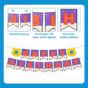 Cartoon Orange Purple Happy Birthday Banner, Pre-Strung Cardstock Birthday Garland with Adjustable Spacing Cute Kids Party Backdrop Decorations & Hanging Supplies