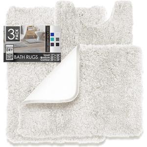 Clara Clark Ultra Soft Shaggy Rugs - 3 Piece Bathroom Set, Machine Wash, Non Slip Backing, White