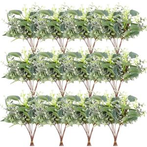120 PCS Artificial Eucalyptus Stems Bulk Faux Silver Dollar Leaves for Vase Bouquets Baby Eucalyptus Leaves for Family Wedding Center Flower Arrangement