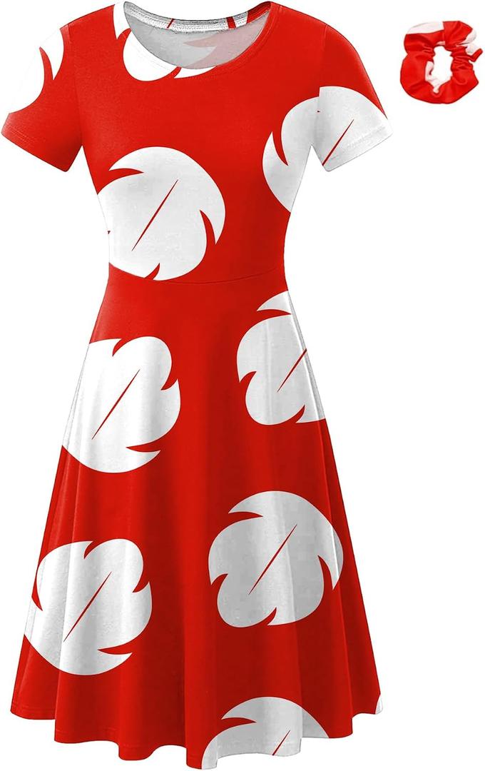Maisolly Halloween Womens Hawaiian Cosplay Lilo Short Sleeve Costume Party Red Leaf Dresses XXL (XXL)