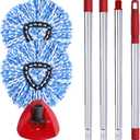 ANREKEYH Spin Mop Head, Base, Handle Replacement for O-ceda EasyWring RinseClean Microfiber Spin Mops, 2 Microfiber Mop Refills, 1 Triangle Head Cover and 30-58in Handle (Blue (2-Tank System))
