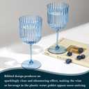 12 PCS Plastic Ribbed Wine Glasses 11oz Blue Detachable Wine Goblet Unbreakable Vintage Ripple Water Goblets Cocktail Drinking Cups for Parties Weddings Poolside Outdoors