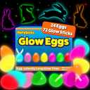 PartySticks 24 Easter Glow Eggs & 72 Mini Glow Sticks 96pcs Total, Glow-in-The-Dark Kids Teens Adults Easter Basket Stuffers Fillers Gift, Egg Hunt Game Bulk Party Favors, Boys Girls Classroom Prizes