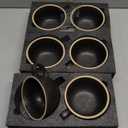 Set of 6 Cups Vintage Design 12 oz Professional Barista Ceramic Latte Art Cappuccino Cups Set (Rough Black * 6)