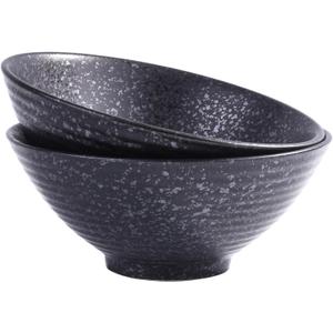 Japanese Ceramic Noodle Bowls Set of 2 – 8.2 Inch Black Ramen Pho Bowls, Microwave & Dishwasher Safe, Matte Finish Zen Design, Modern Tableware for Home Dining & Gifts