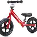 12 Inch Toddler Balance Bike for 1-3 Year Olds, No-Pedal Bike with Tool-Free Adjustable Seat, Quick Assembly, Gift for 1-3 Year Old Boys & Girls with Customizable Plate (KC, Red)