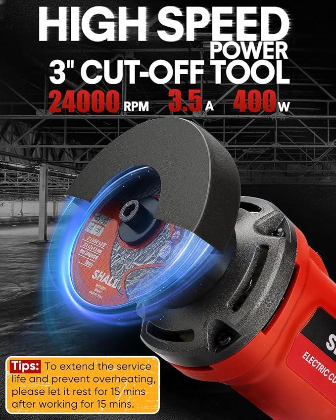 SHALL 3 Inch High-Speed Cut Off Tool, 3.5 Amp Metal Cutter Tool  , 24000RPM Electricl Metal Cutting Tools for Steel, Inox, PVC