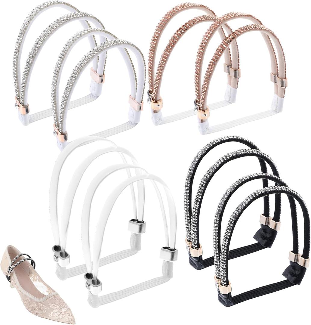 4 Pairs High Heels Shoe Straps, Rhinestone Shoelace For Heels, Detachable Shoe Straps, Shiny Shoelaces for Sandals and Slippers, Prevent Falling Anti Loose Shoelace Accessories for Girl and Women