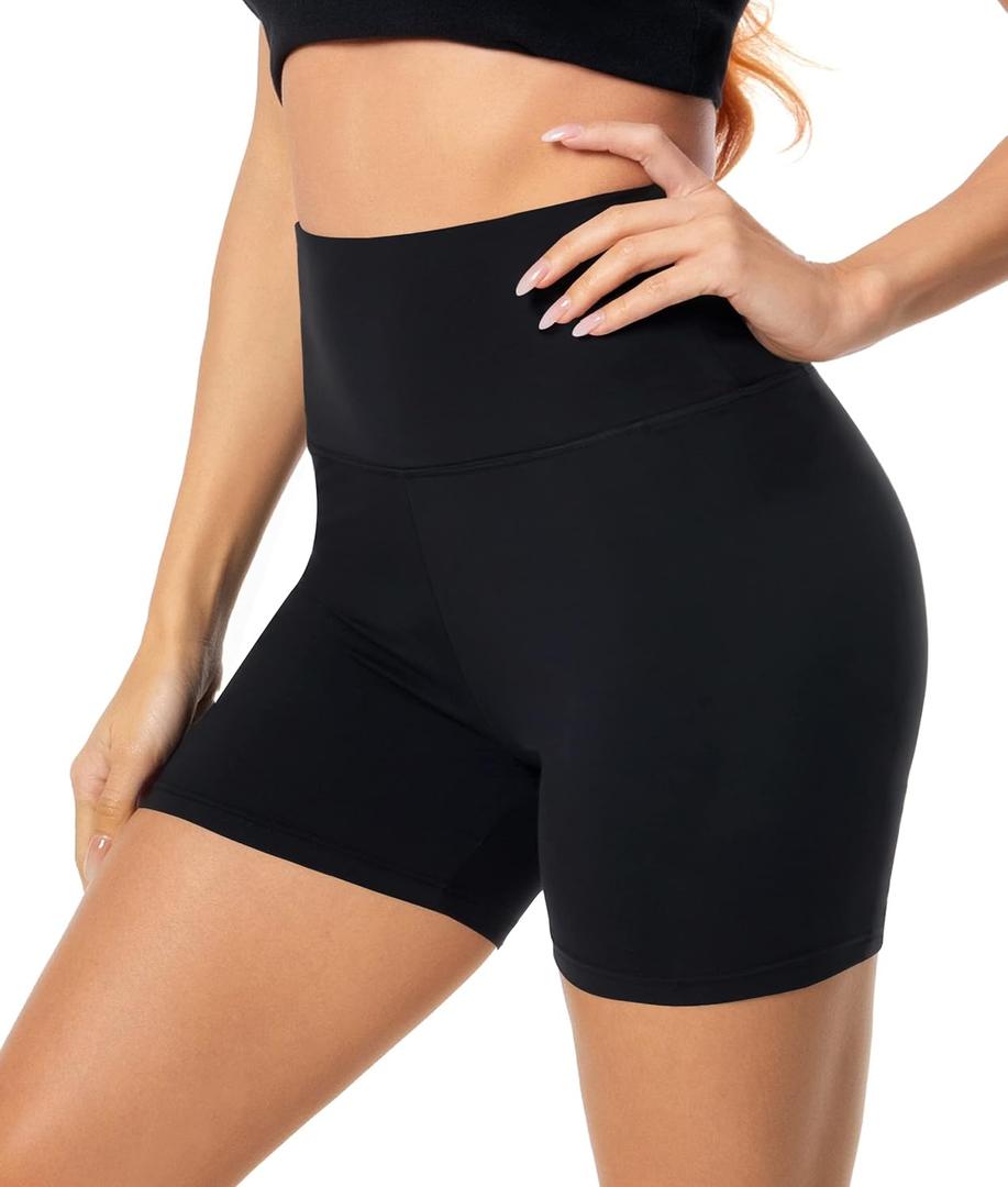 FULLSOFT High Waisted Biker Shorts for Women-5" Tummy Control Fitness Athletic Workout Running Yoga Gym Shorts (Small-Medium, 1-Black)