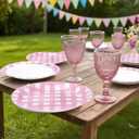 32 Pcs Pink Gingham Party Plates - 7 Inch Checkered Plaid Dessert Plates Disposable Pink and White Paper Plate - For Picnic BBQ Birthday Dinner Party Supplies