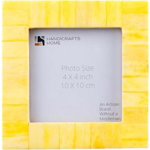 Handicrafts Home Yellow 4x4 Picture Frame for Christmas Decor & Holiday Gifting Handmade Photo Frame, Modern Minimalist Home Decor, Wedding Gift, Vintage Bone inlay Frames for Aesthetic & Living Room