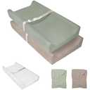 JVEOO Muslin Baby Changing Pad, 2 Pack Muslin Soft Cotton Covers & Waterproof Lining Foam Diaper Changing Table Pad 32" x 16.6" Mat for Dressers & Table (Khaki+Sage Green)