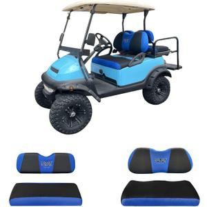 10L0L Golf Cart Front and Rear Seat Cover Set for Club Car DS/Precedent/Onward/Tempo & Yamaha G29 /Drive 2,Stylish 4 Passenger Front Back Seat Covers,Breathable Washable Polyester Mesh (Black/Blue)