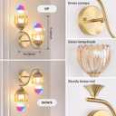 Battery Operated Wall Sconce, 2-Lights Vinatge Brass Wall Lighting with Amber Tluip Shade Rechargeable Bulb with Remote for Living Room, Bedroom (1 pack)