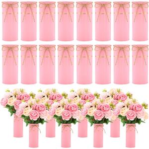 Mimorou 16 Pcs 7.48 Inch Thanksgiving Vases for Centerpieces Mason Jars with Twine Bow Galvanized Metal Flower Vase Rustic Vintage Farmhouse Tin Bucket for Wedding Home Table (Pink)