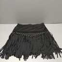 Womens Western Cowgirl Fringe Skirt - Country Concert Outfit Rodeo Tassel Booty Pole Dance Rave Festival Bottoms (XX-Large, Classic Black With Studs)