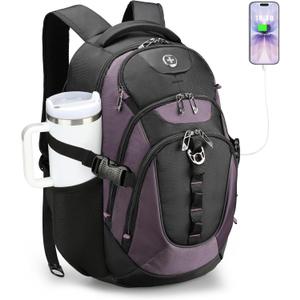 Swissdigital Design Laptop Backpack with USB Charging Port, Travel Backpack Fits 15.6 inches Computer, 31L College School Backpack for Women, Light Purple/Black | SD803-85