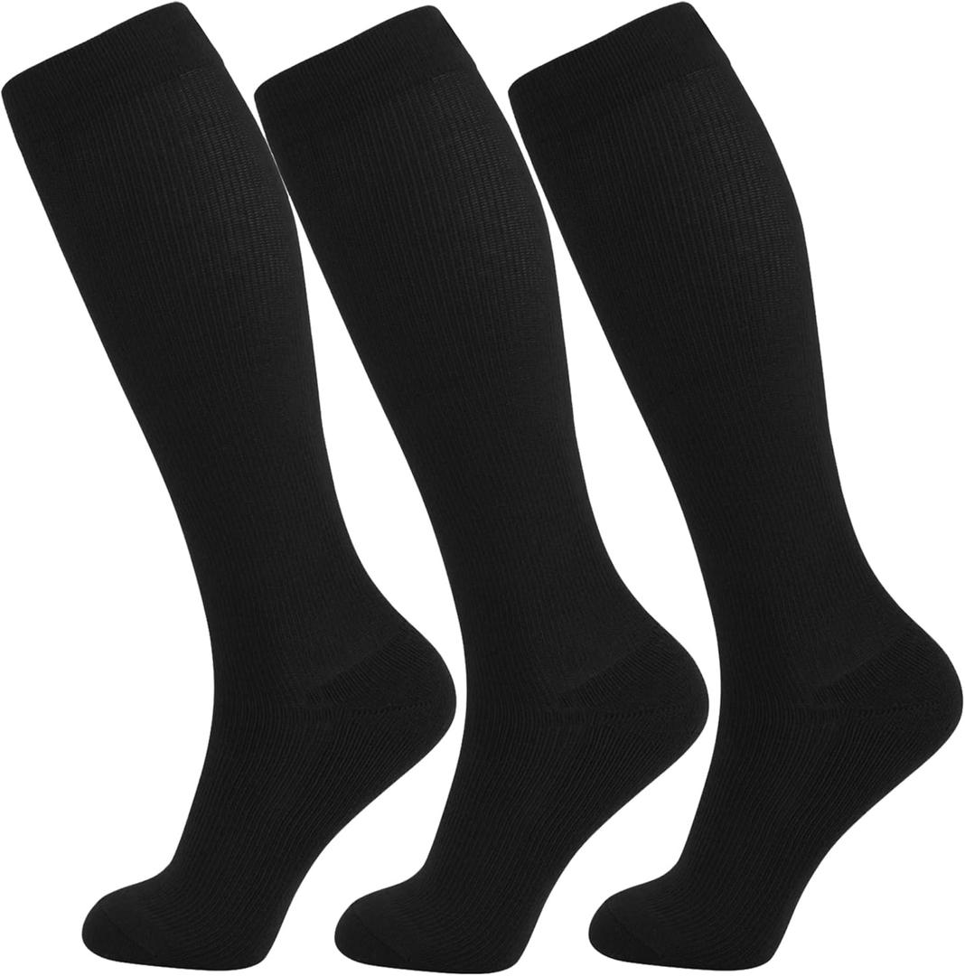 +MD Compression Socks for Women Men, Bamboo Viscose,3 Pairs 15-20mmHg Knee High Support Cushion Socks for Pregnant Nurses Travel (X-Large, Black)