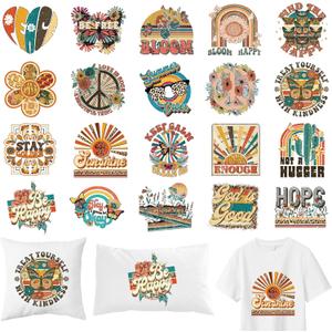 Hippie Iron on Transfers, 12 PCS DTF Transfers Ready to Press Iron on Patch Applique Decals, Retro Heat Transfer Vinyl for T-Shirts Bag Clothing DIY Crafts