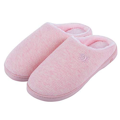 DL Womens Memory Foam Ladies Slippers, Cozy Slip on House Indoor Outdoor, Comfy Bedroom Warm Soft Flannel Lining Home Slippers Size 5-6 Pink