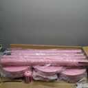 Therwen 6 Pack Heavy Duty Crowd Control Stanchions 9.8 ft Stainless Steel Stanchion Set with 6 Safety Barrier Post Retractable Belt and 1 Sign Holder Crowd Control Barrier(White Belt, Pink)