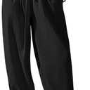 Bsubseach Womens Cotton Harem Pants Elastic Waist Baggy Pant Drawstring Balloon Trouser Loose Beach Pants with Pockets (Large, Black)