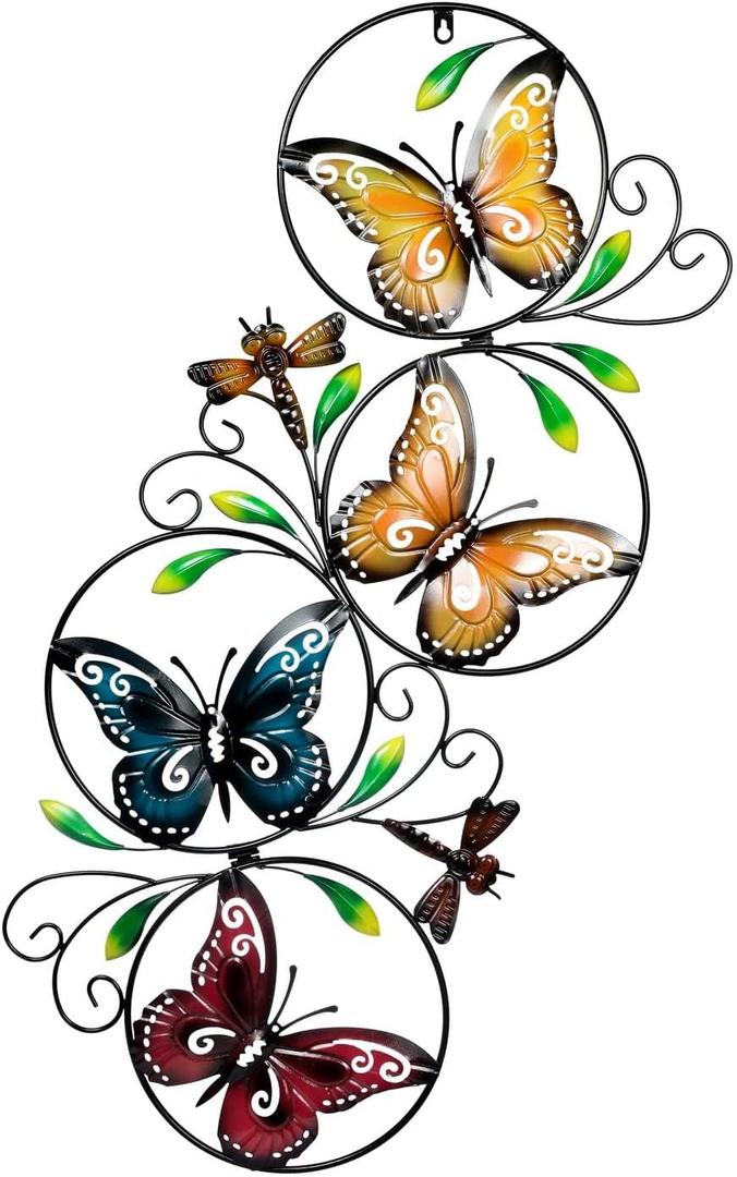 RCJSKJ Metal Butterfly Wall Decor, Indoor Outdoor Wall Art Sculpture,Metal Butterfly Wall Sculpture Decorative Home Accent (37inches) (37L" x 19W")