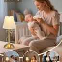 Cordless Table Lamp,Small Desk Lamp with 3 Color,Touch Dimmable Bedsdie Lamps,Bow Lamp with Fabric Shade,LED Night Light for Girls Room Princess Room Decor(Gold)