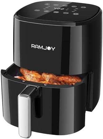 RAMJOY Air Fryer 3.8 Quarts for 1-2 people, 8-in-1 Functions, Air Fry, Roast, Bake, Broil, Preheat, Shake, Digital Small Air Fryer, Nonstick Dishwasher-Safe Basket, Compact Air Fryers, Black