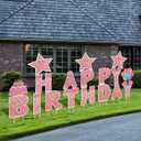 Jetec 18 Pieces Happy Birthday Yard Signs with Stakes, 16 Inches Birthday Outdoor Lawn Signs, Cake Balloon Patio Decorations, Garden Lawn Decorations for Party Outdoor Decor(Rose Gold)