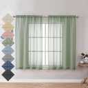 Aiyufeng Sage Green Sheer Curtains 45 Inch Length 2 Panels, Short Linen Curtains for Kitchen, Small Window Curtains Window Treatment Privacy with Light Filtering for Bathroom, Each 30Wx45L Inch, Green