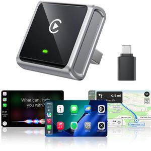 Wireless CarPlay Adapter for iPhone Only, with USB-C | Zero-Latency Auto-Connect GPS, Easy Wired-to-Wireless Conversion for Apple CarPlay, Works with Factory Wired CarPlay, Gray