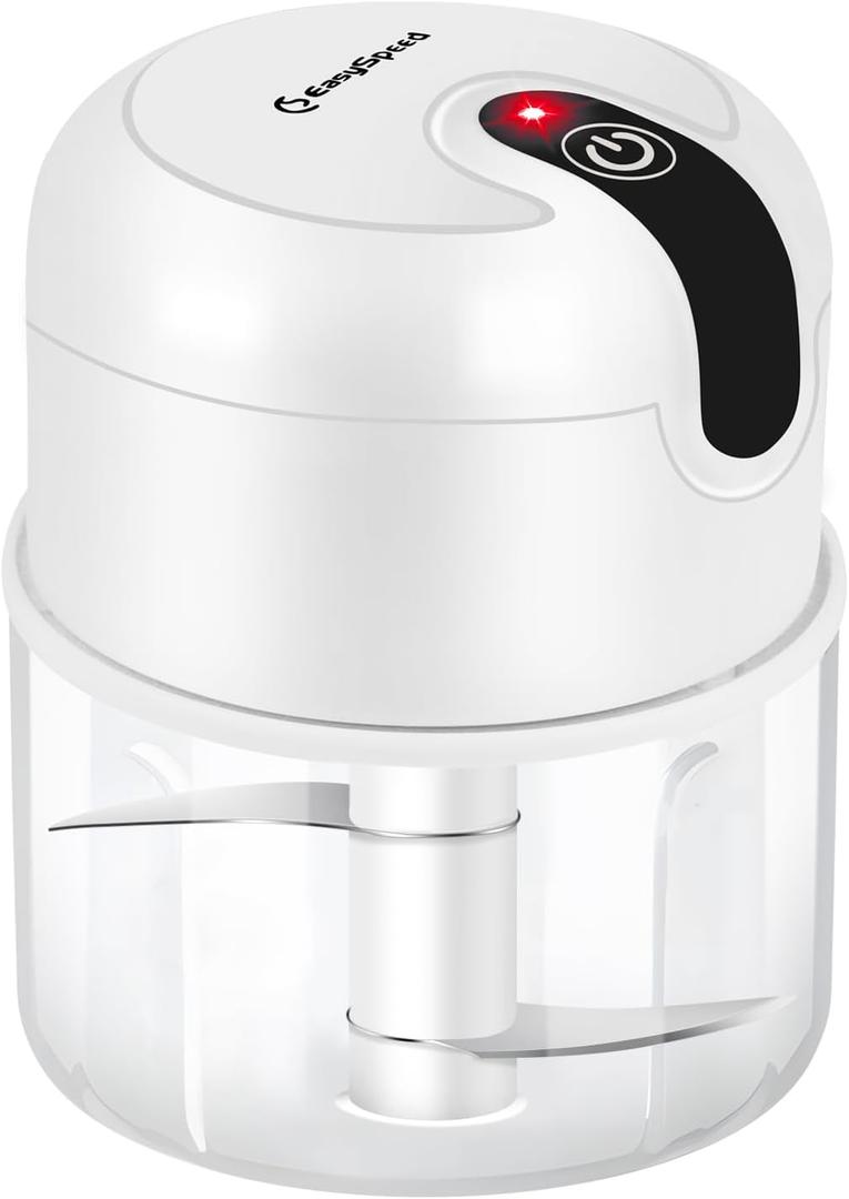 EASYSPEED Electric Garlic Chopper 1Cup, Mini USB Charging Wireless Food Processor with 304 Stainless Steel, 2 Sharp Blades, Portable Kitchen Meat Grinder for Onion, Garlic, Ginger, Chili (White)