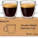 Mfacoy Glass Double Wall Insulated Espresso Cups (Set of 2), 5.4 oz Shots Cup with Handle, Insulated Glasses Mugs, Small Coffee Cups, Shot Glass