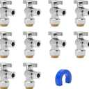 10 Pack Pushfit Angle Stop Faucet Valve, 1/2" Push-Fit x 3/8" Comp, Quarter Turn 1/2" Nom x 3/8" Compression Shut Off Water Valve, Pex, Copper,Cpvc,Brass