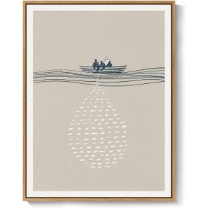 Framed Christian Wall Art, Jesus and Fishermen Canvas Print, Neutral Beige Biblical Scripture Artwork for Dining Room Office Prayer Room, 12x16 Inch