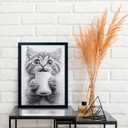 2 x Bathroom Picture Wall Decor, Framed Black and White Bathroom Wall Art, Toilet Paper in Little Funny cat Hand Animal Canvas Print Painting